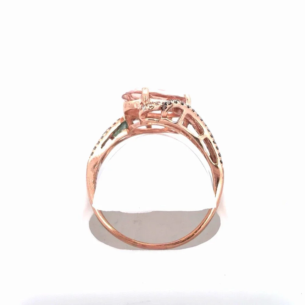 EFFY 14K Rose Gold Oval Morganite Cognac White Diamond Bypass Cocktail Ring